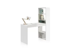 Secretária Duplo com prateleiras Artik White (Branco mate) Mesa:120/Estantería:25 x Mesa:71/Estantería:144 x Mesa: 53cm / Estantería: 54cm cm