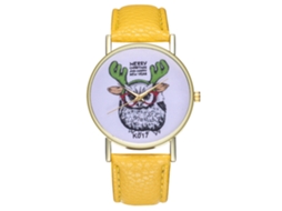 Reloj De Pulsera Para Hombre De Cuarzo Con Correa De Cuero Patrón Animal Amarillo