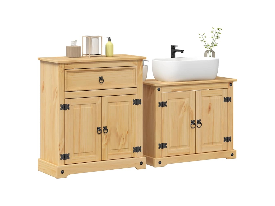 Vidaxl 2 Pcs Conj. De Móveis P/ Casa De Banho Corona Pinho Maciço