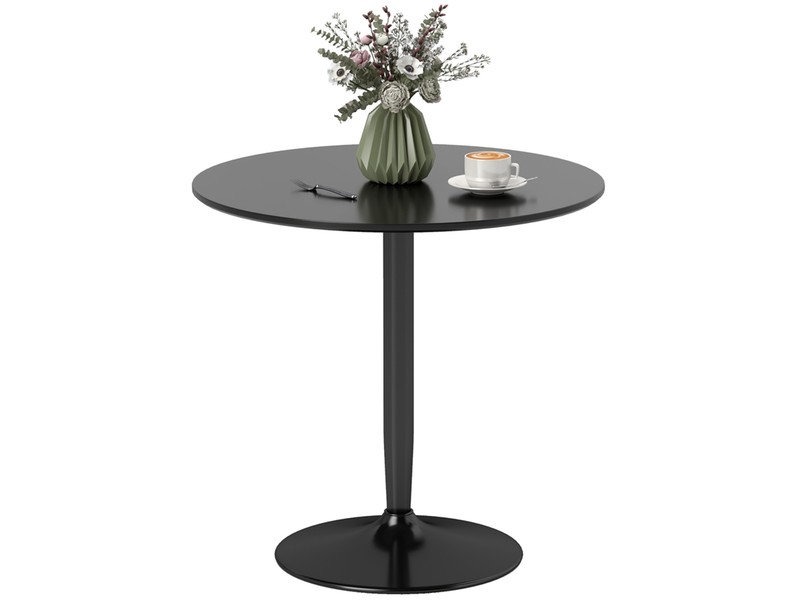 Mesa De Jantar Para 2 Pessoas, Tampo Redondo Ø80 Cm, Mdf E Aço, Antiderrapante, Preto, 75h Cm Ch