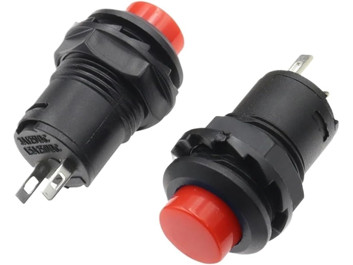 6-interruptores De Botão Pressão Autotravantes Vermelhos Ds228 Ds428 12mm, Liga Desliga, 3a 125v Ca, 1, 5a 250v Ca