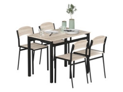 Conjunto de Jantar Mesa Retangular + 4 Cadeiras em Aço e MDF Preto e Carvalho | S/MARCA