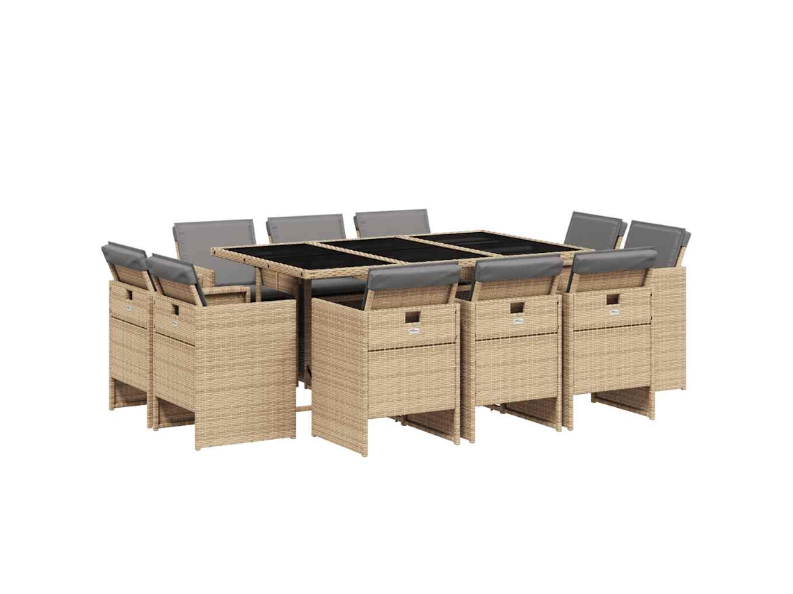 Conjunto de 11 Jantar para Jardim com Almofadões Vime Pe Bege Misturado MAISON EXCLUSIVE