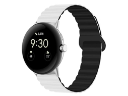 Bracelete para Google Pixel Watch Fivela Reversa Faixa de Relógio de Silicone Magnético Branco Preto VENISYMLIS