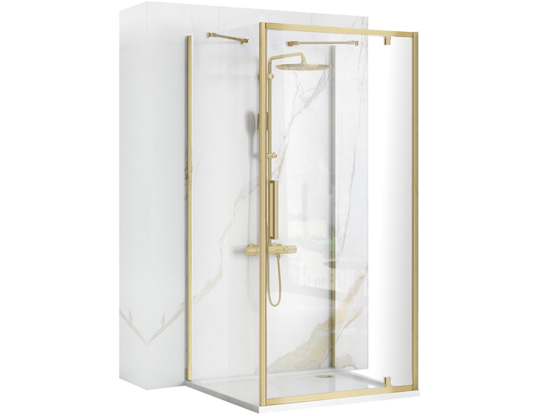 Cabine De Duche Junto À Parede Rea Rapid Swing Brush Gold 90x90