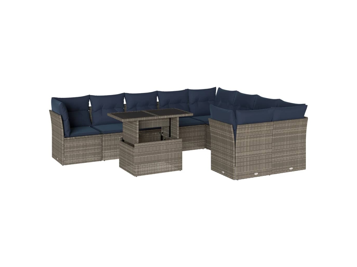 Conjunto de Sofá de Jardim, 10 Peças, Almofadas, Rattan Cinza MAISON EXCLUSIVE
