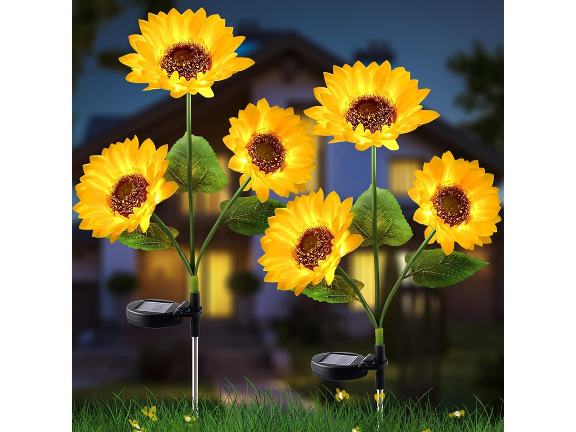 Luz Solar De Girassol 3 Flores 2 Pack, Ip65 E 600mah - Eifson