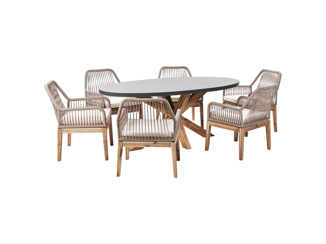 Conjunto De Refeição De Jardim Para 6 Pessoas Beliani Oristano De Cimento Com Fibra Creme 190x100x75