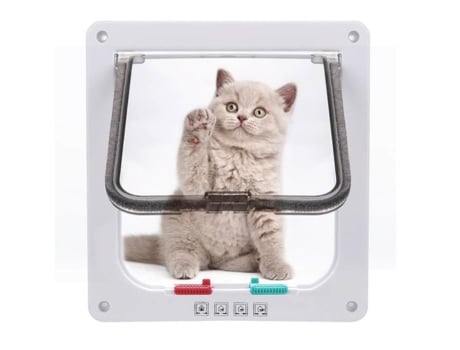 Aba para gato com porta magnética de 4 vias para animais de estimação para gatos/cães pequenos (S 19 x 20 x 2,1 cm, branco) HOMDOX