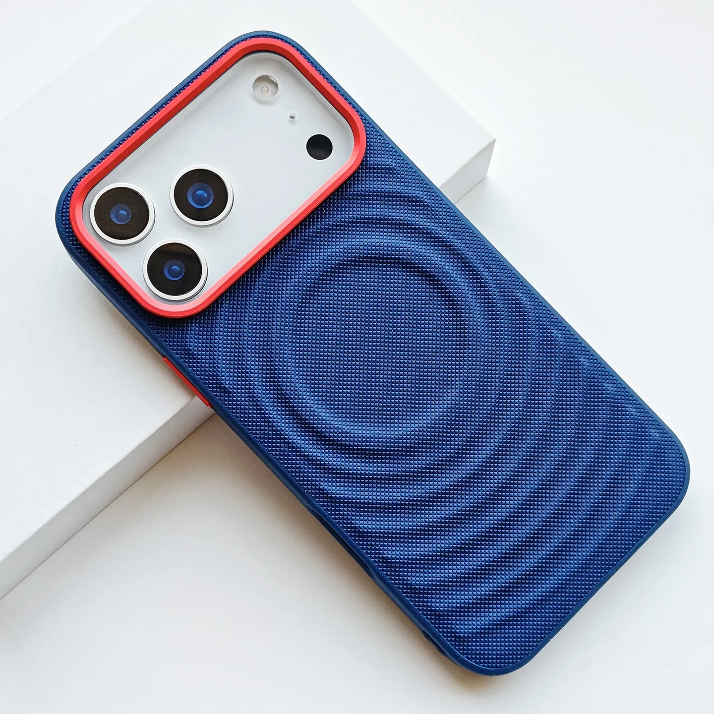 Capa De Couro Ondulado Para Iphone 17 (azul), Com Fecho Magnético.