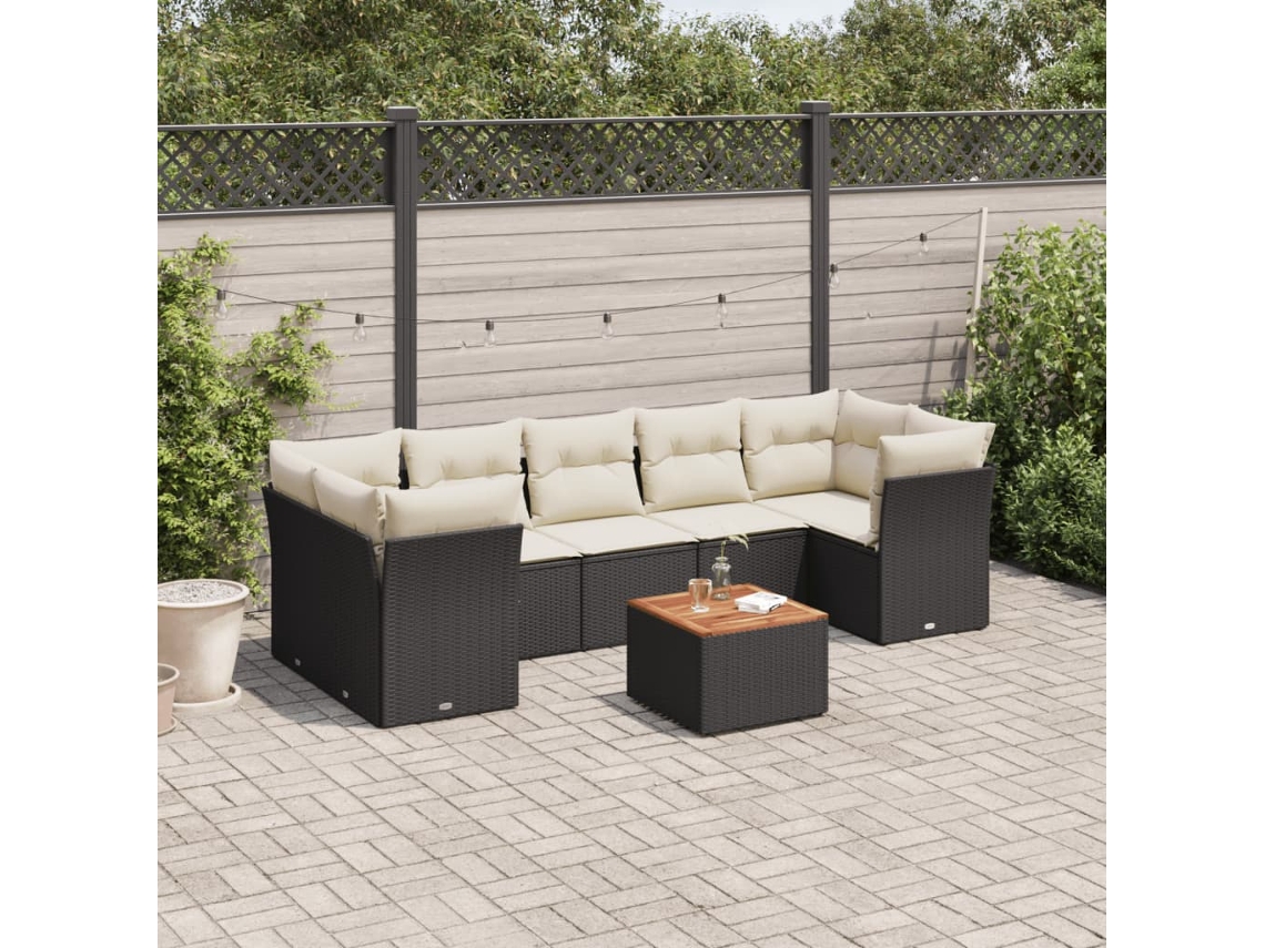 8 Pcs Conjunto Sofás De Jardim Com Almofadões Vime Pe Preto Dkd Home Decor
