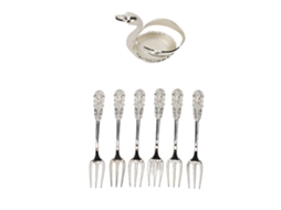 Set De Garfos Com Base Cisne De Alumínio Prata Antirroto Decorativo 6 Garfos Para Frutas E Sobremesas