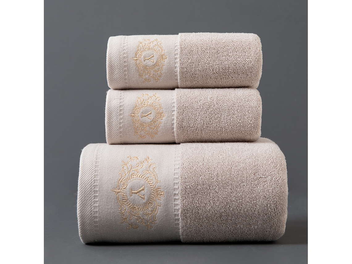 Conjunto De 3 Toalhas Em Puro Algodão Super Absorventes, De Secagem Rápida, Ideais Para Casas De Banho, Spas E Hotéis. Cinza Claro Hexinyigjly