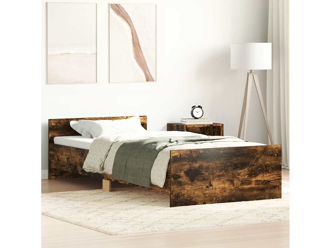 Vidaxl Estrutura Cama S/ Colchão Derivados De Madeira Carvalho Fumado
