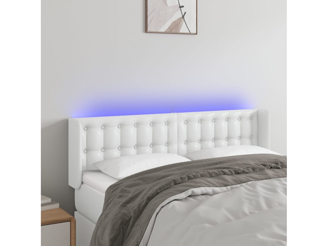 Cabeceira De Cama | Painel Cama C/ Led Couro Artificial 147x16x78/88cm Branco