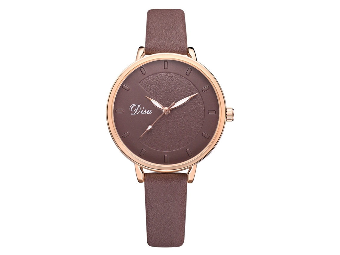 Relógio de Pulso Feminino Simples de Quartzo com Pulseira de Couro Pu Marrom