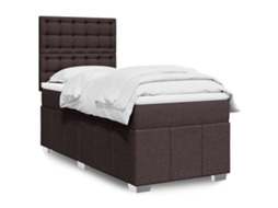 Vidaxl Cama Com Molas/colchão 90x200 Cm Tecido Castanho-escuro