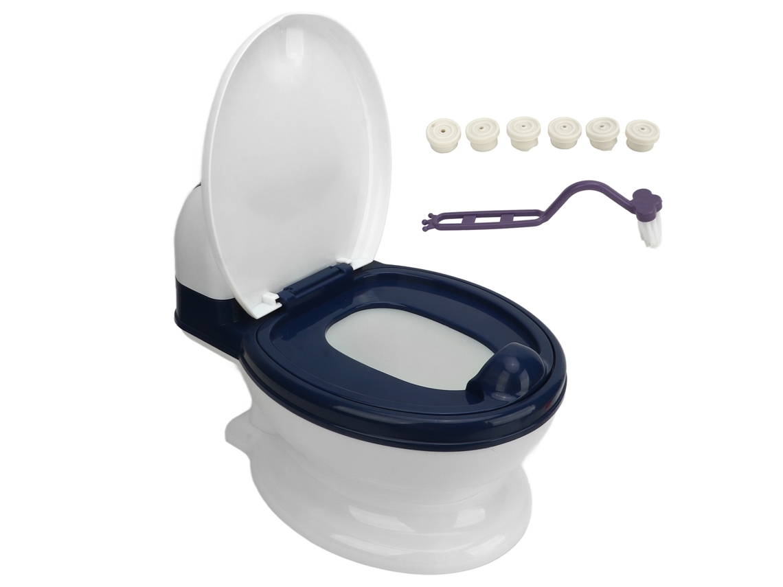 Silla De Entrenamiento De Baño Realista Para Bebés Con Cepillo De Limpieza Removable Multifuncional Azul Blanco