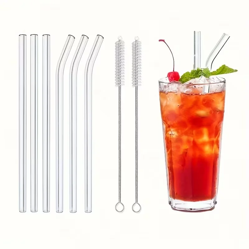 Conjunto De 8 Canudos Transparentes, Incluindo Acessórios De Limpeza E Canudos Retos Resistentes Ao Calor.