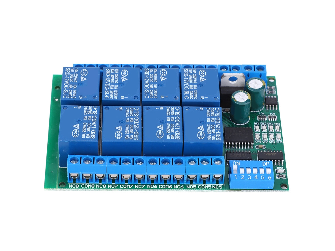 Módulo de controle de relé programável RS485 de 8 canais e 12 V CC (comando, programação)