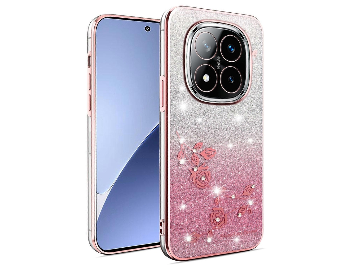 Capa Kadem Para Xiaomi Redmi Note 14 Pro 5g Com Estampa De Flor Em Tpu Flexível E Gradiente, Cor Ouro Rosa