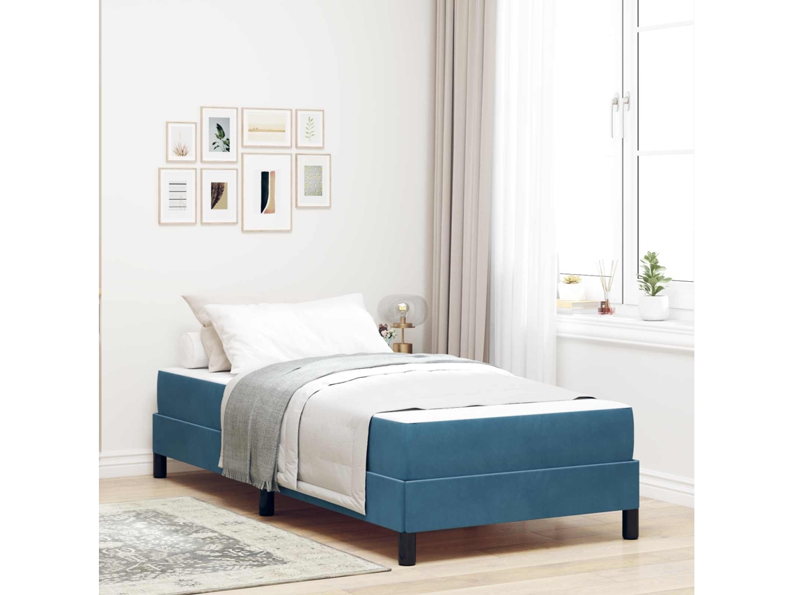 Vidaxl Cama Box Com Colchão Azul Escuro 90 X 200 Cm Tecido