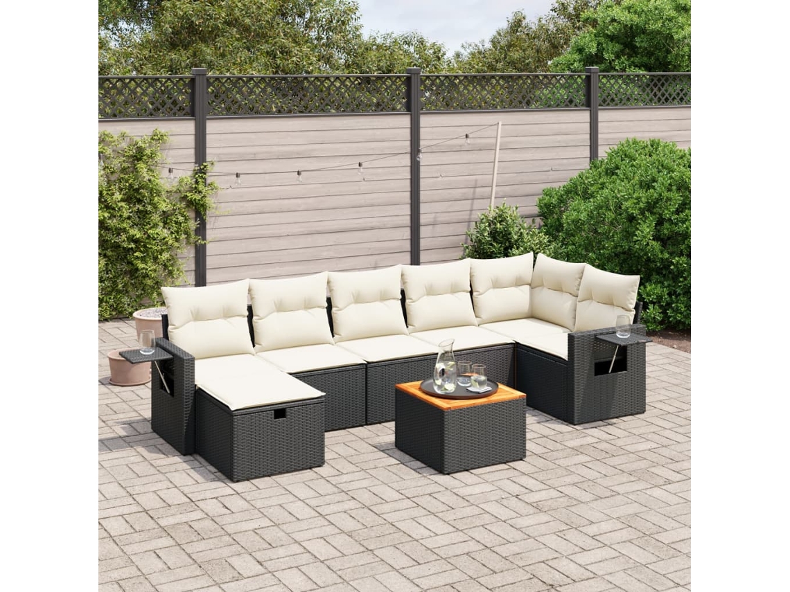 Vidaxl 8 Pcs Conjunto Sofás De Jardim Com Almofadões Vime Pe Preto