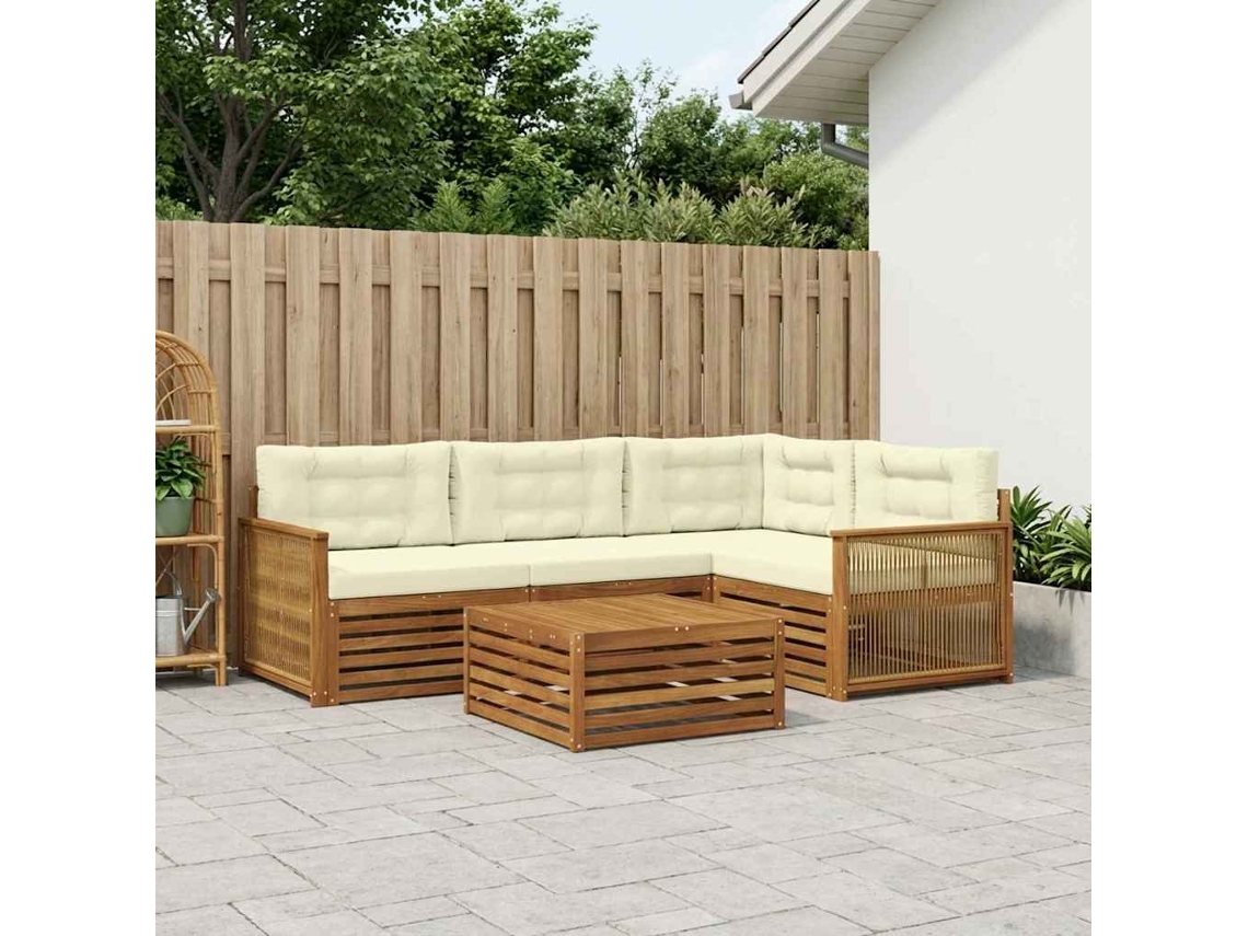 Vidaxl Conjunto De Sofás Para Exterior 5 Unid. Natural E Creme