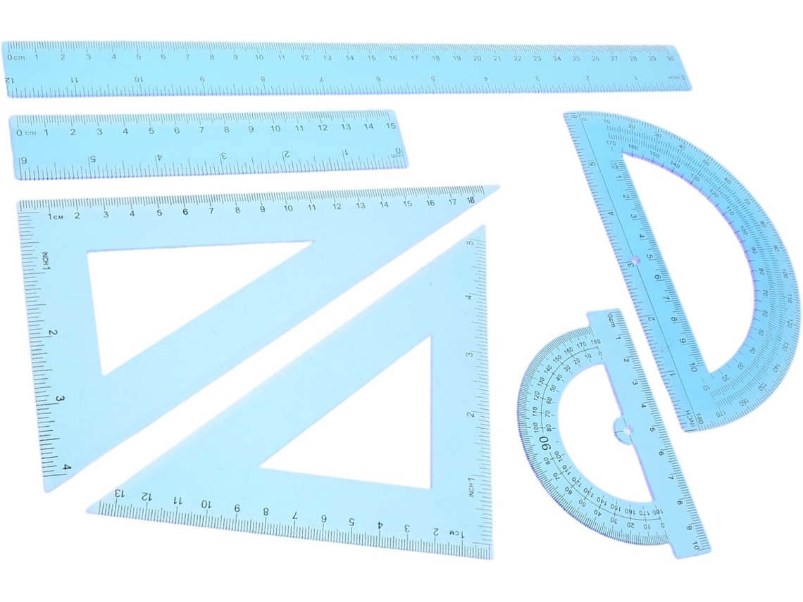 Conjunto de 6 réguas triangulares Sewacc para estudantes e decoração escolar, em plástico azul, ideais para mesas e outros ambientes.