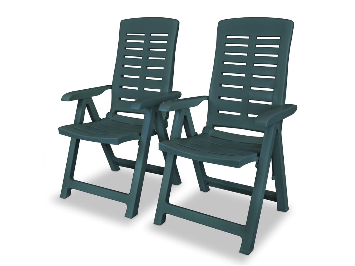 Vidaxl Conjunto De 2 Cadeiras Reclináveis Dobráveis De Plástico Verde.