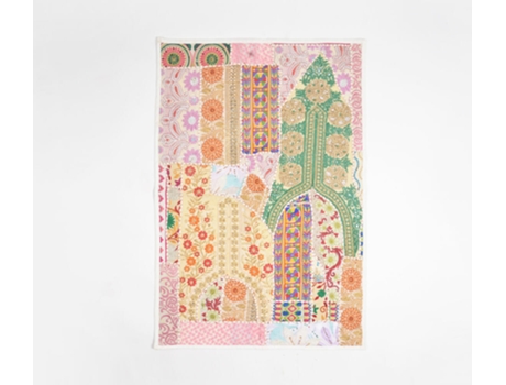 Peça Decorativa LUV SAFFRON Boho Abstract Printed Upcycled Fabric Patchwork Wall Hanging