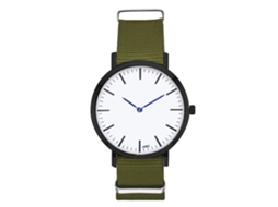 Relógio de casal moderno com pulseira de nylon, mostrador redondo e movimento de quartzo (verde militar)