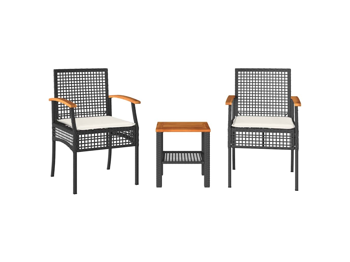 Maison Exclusive - Conjunto De Bistrô Com Almofadões 3 Pcs Vime Pe E Acácia Preto