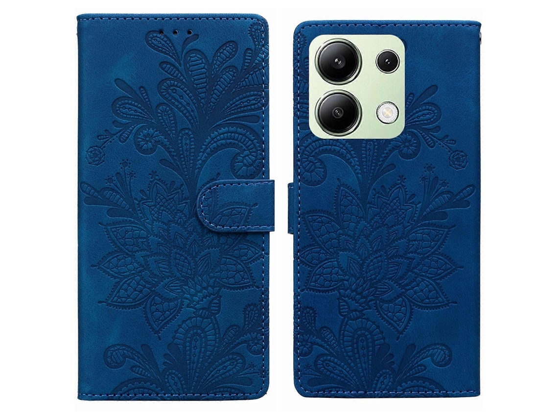 Capa De Celular Em Pu Com Fecho Magnético, Estampa Floral Em Relevo De Renda E Alça De Pulso Para Redmi Note 13 4g
