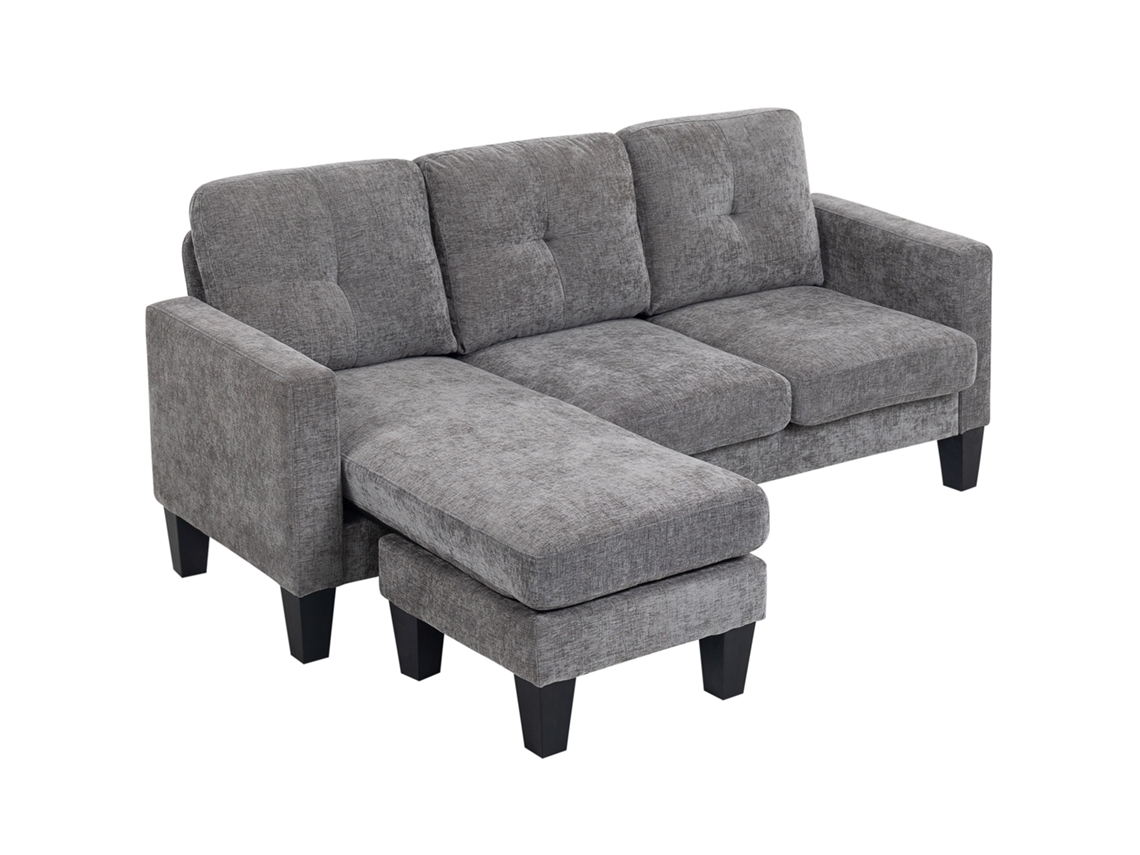 Sofá chaise longue reversível L 3 lugares, veludo cotelê, cinzento escuro, 192x137x84 cm S/MARCA