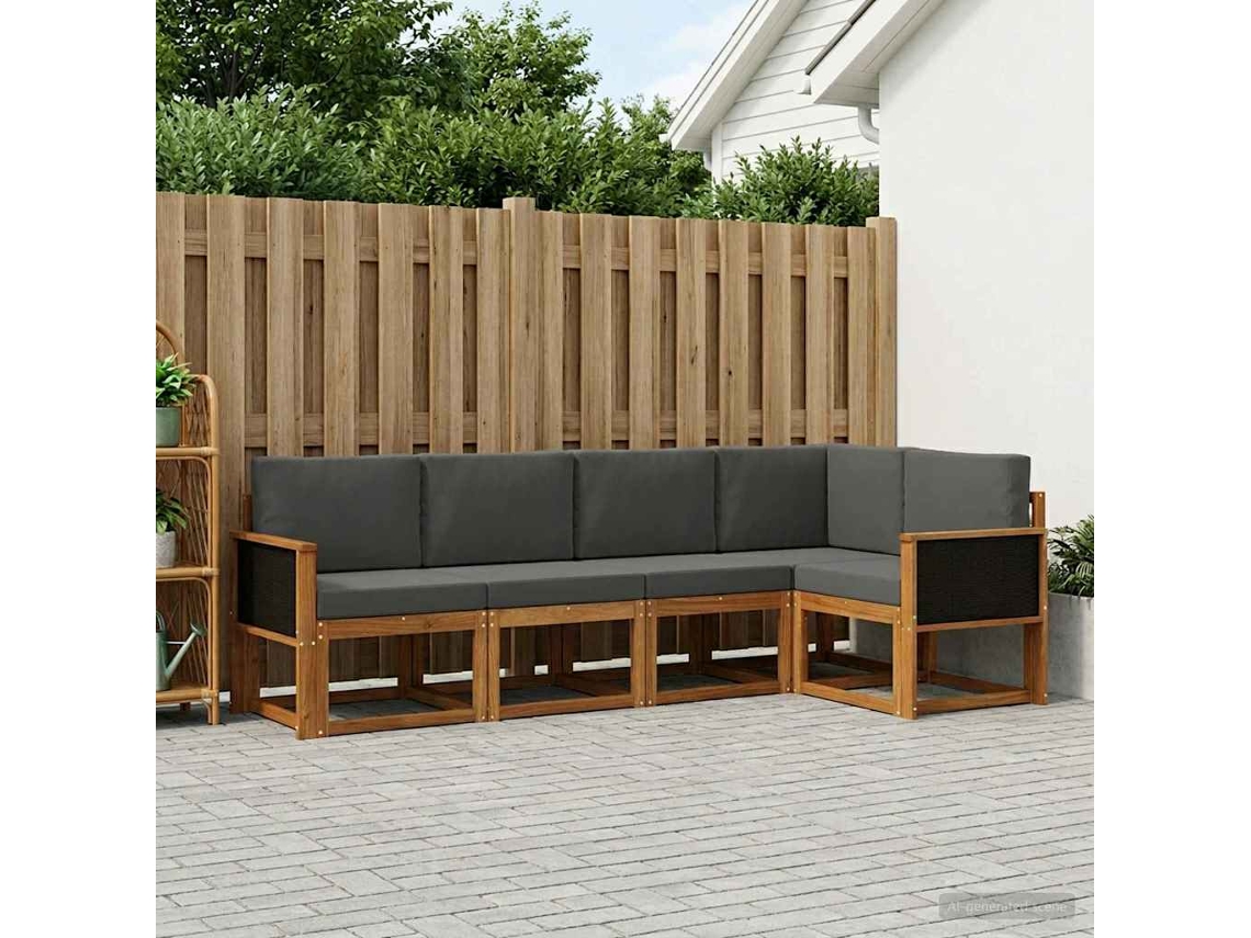 Vidaxl Conjunto De Sofás Para Exterior 7 Unid. Natural E Antracite