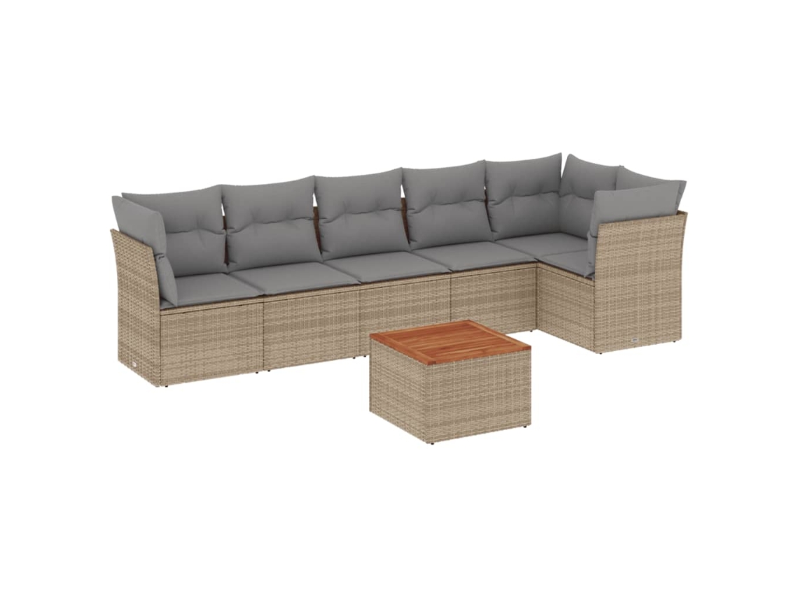 Conjunto de 7 Sofás para Jardim com Almofadões Vime Pe Bege MAISON EXCLUSIVE (7 pcs)
