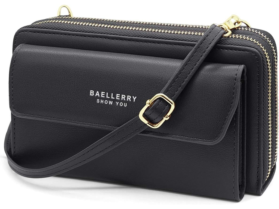 Mala Crossbody Para Telemóvel Com Alça - Carteira Com 12 Ranhuras Para Cartão - Preto