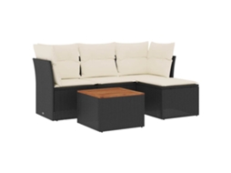 Conjunto de 5 Sofás de Jardim com Almofadões Vime Pe Preto MAISON EXCLUSIVE (5 pcs)