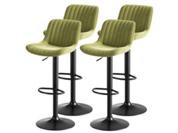 Conjunto De 4 Bancos Giratórios Verdes Para Sala De Jantar/bar – Estofados Em Veludo, Com Altura Regulável E Rotação De 360°