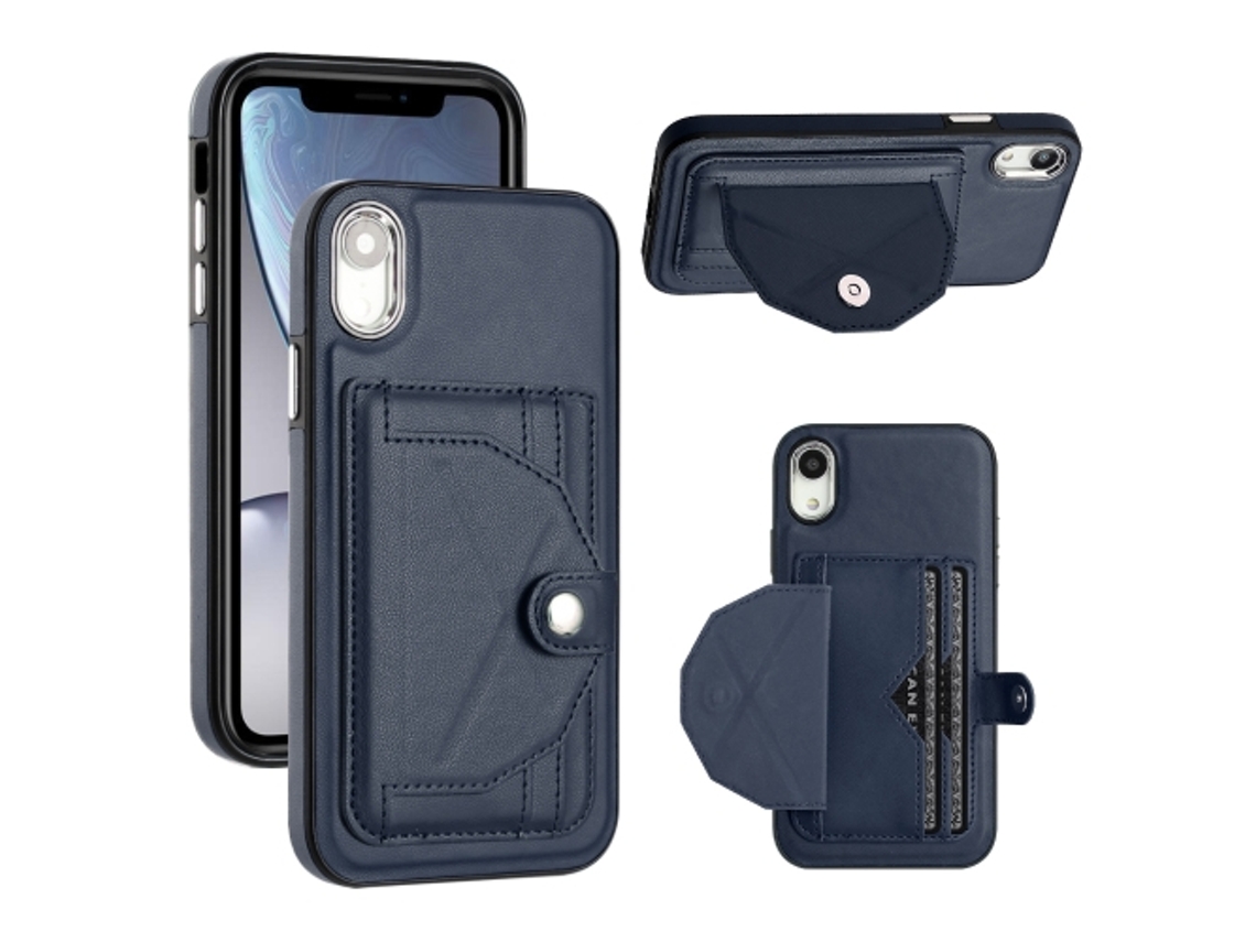 Capa Mobile Phone Cases Shockproof With Card para iPhone XR Pele Castanho