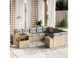 Vidaxl 10 Pcs Conjunto De Sofás P/ Jardim Com Almofadões Vime Pe Bege