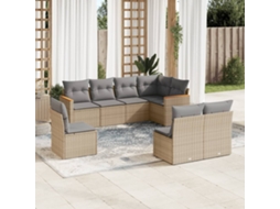 Vidaxl 8 Pcs Conj. Sofás Jardim C/ Almofadões Vime Pe Bege Misturado