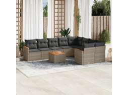 Vidaxl 10 Pcs Conjunto Sofás De Jardim C/ Almofadões Vime Pe Cinzento