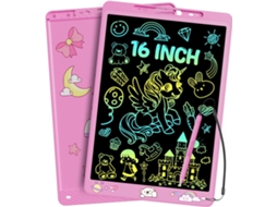 Lurelia, Tablet Lcd, 16 Polegadas, Rosa, Colorido, Caneta, Infantil, Proteção Ocular, Portátil, Trava, Sensível Pressão