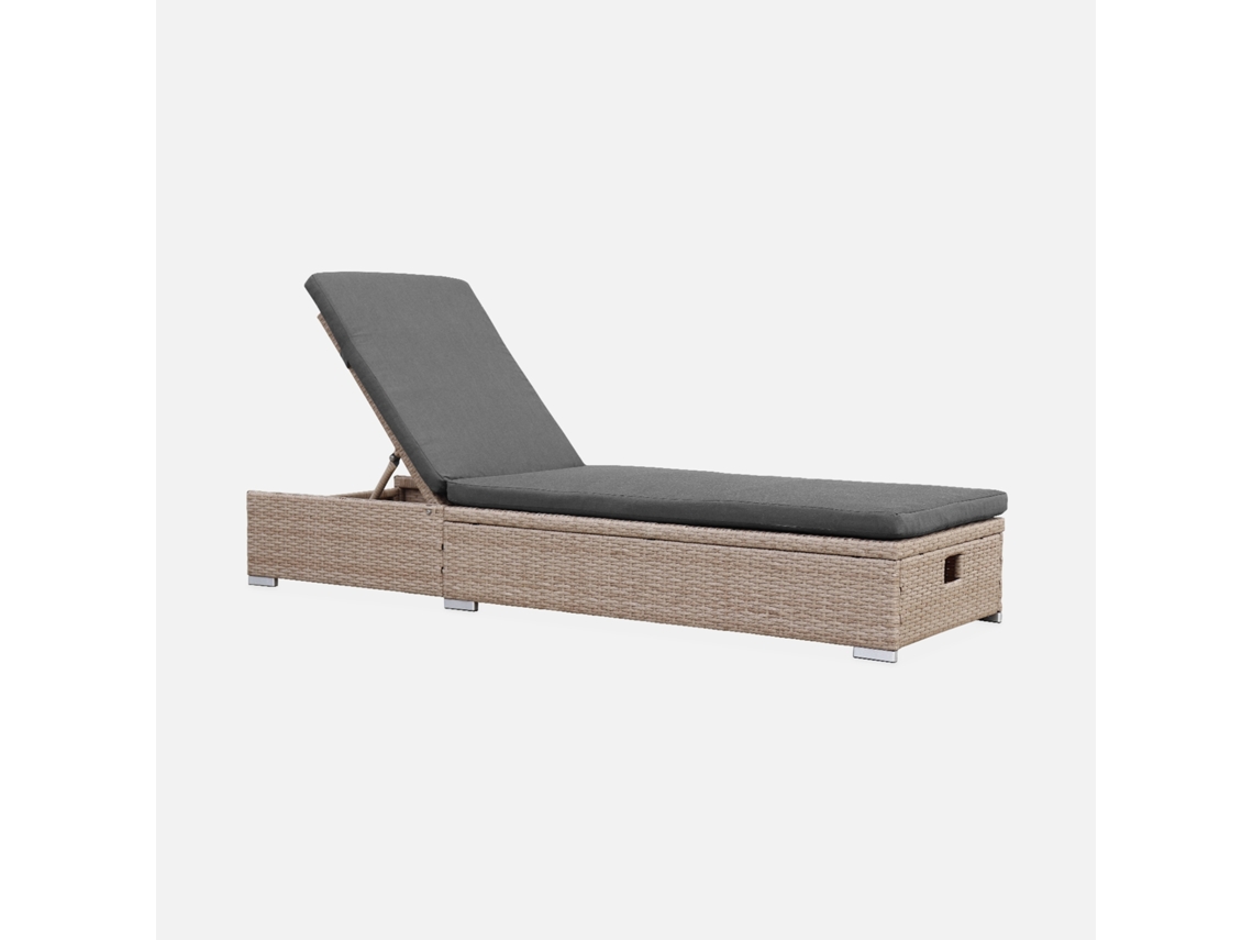Espreguiçadeira Multiposições Em Resina Trançada E Poliéster, Cinza