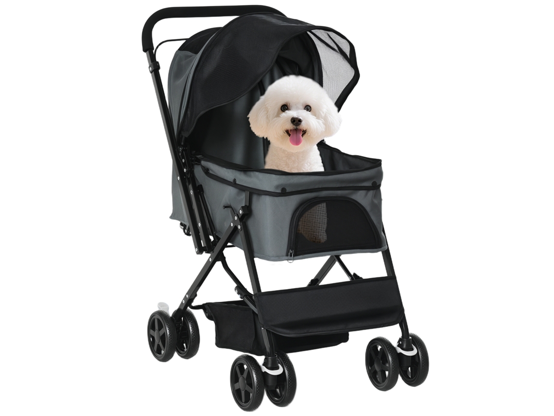 Carrinho Dobrável para Cães com Alça Reversível em Malha para Janela Cesta de Armazenamento 76,5x52x95 Cm Cinza Ge