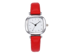 Relógio de Pulso Feminino Vansvar com Pulseira Pu Quadrado Dial Slim Quartzo Vermelho