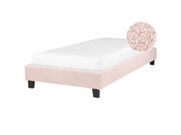 Cama Estofada Em Bouclé Sem Cabeceira Beliani Roanne De Bouclé Rosa Pastel 90x200
