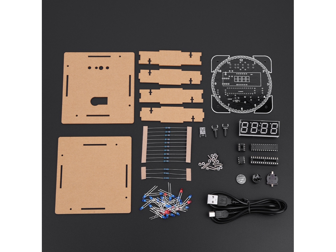 Kit De Relógio Eletrônico Com Display De Temperatura De Led Rotativo Controlado Por Luz